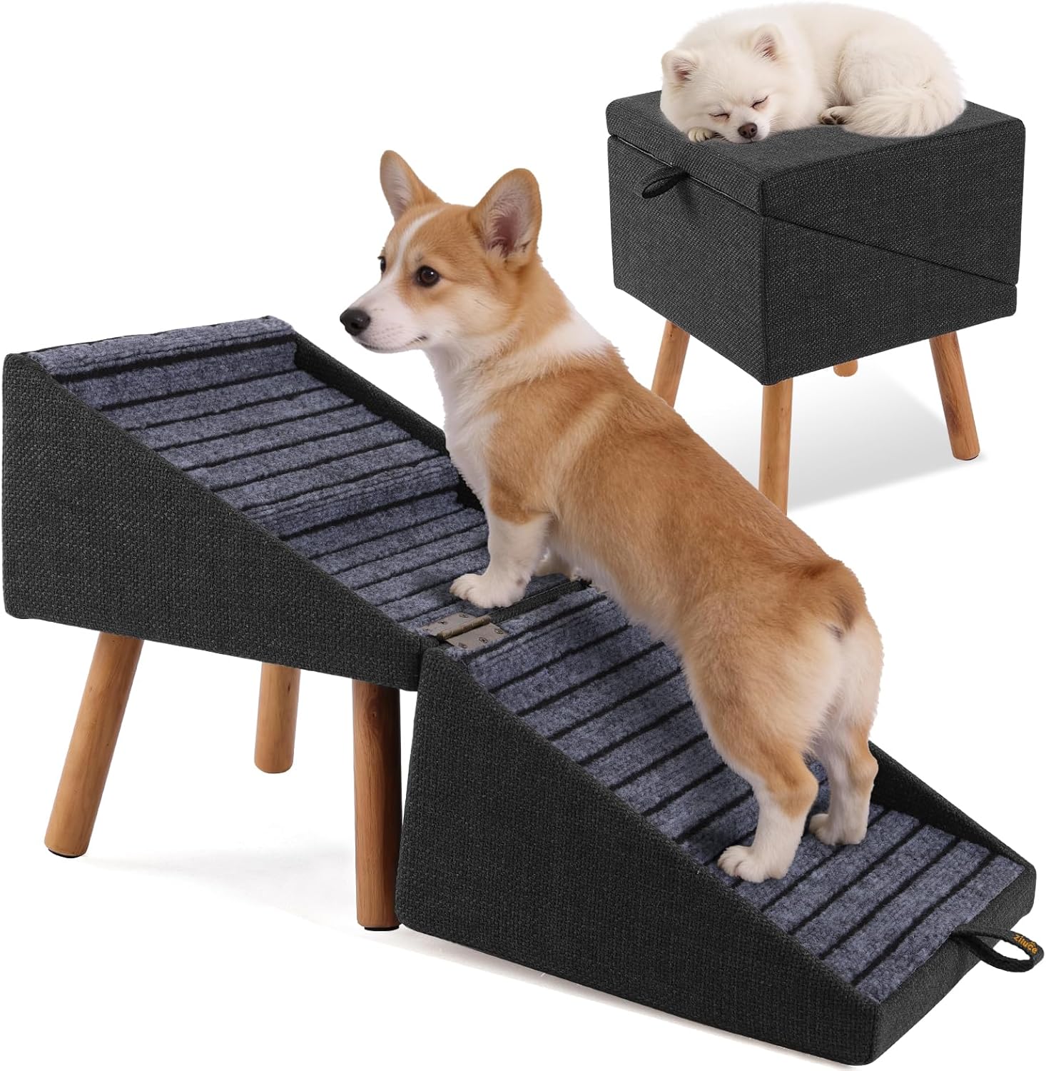 🐶 Foldable Dog Stairs for Couch & High Bed - 3-Step Non-Slip Pet Ramp