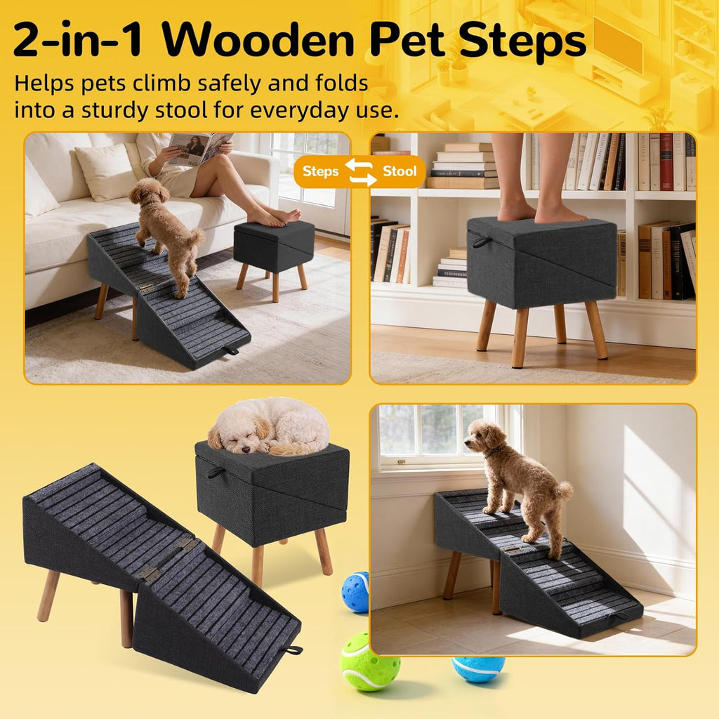 🐶 Foldable Dog Stairs for Couch & High Bed - 3-Step Non-Slip Pet Ramp