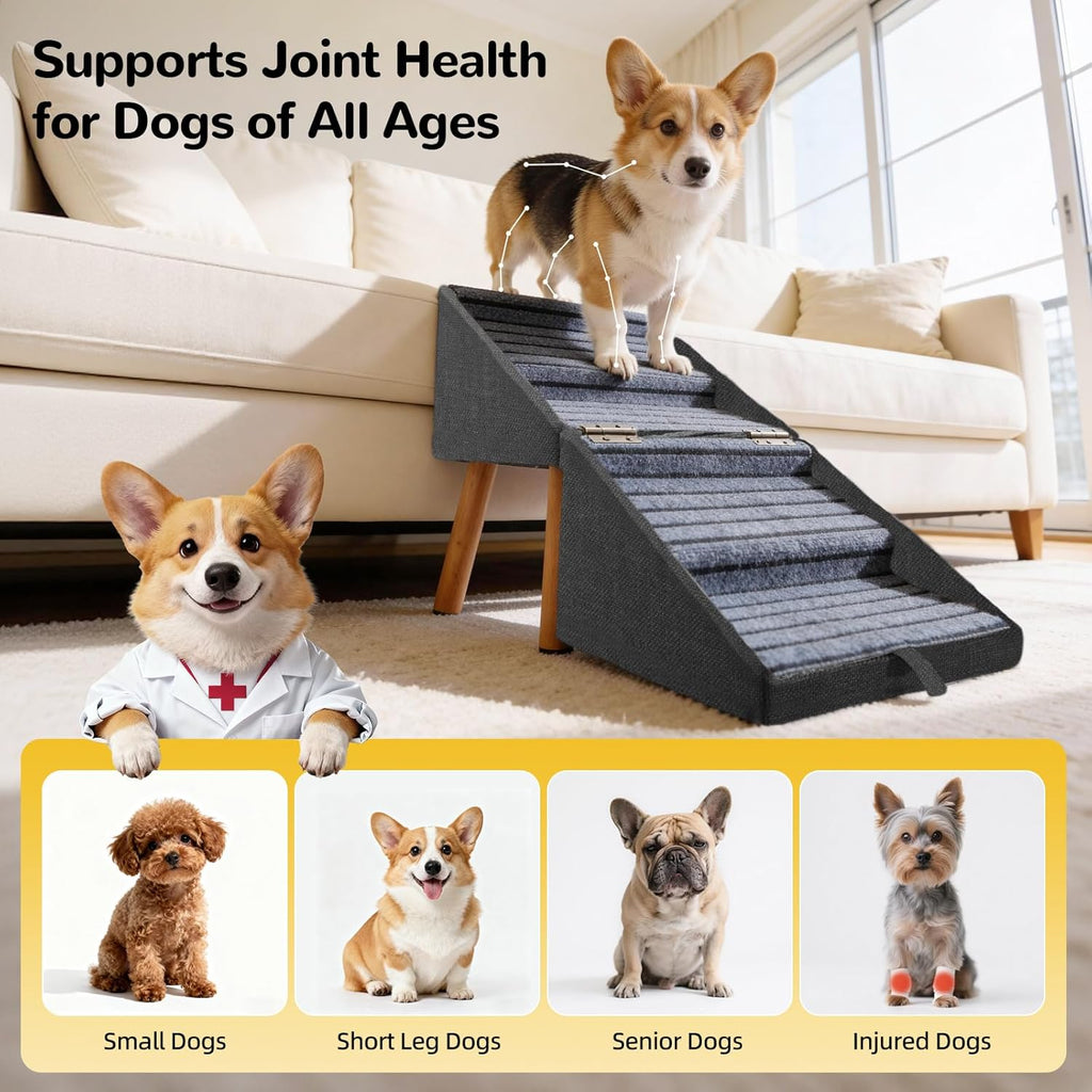 🐶 Foldable Dog Stairs for Couch & High Bed - 3-Step Non-Slip Pet Ramp
