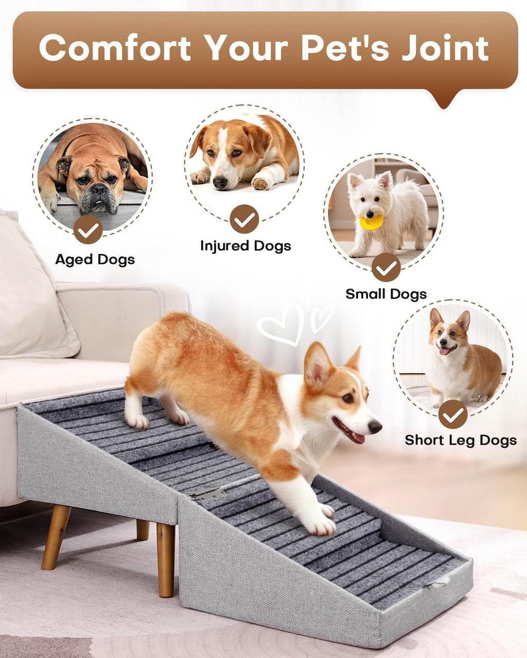 🐶 Foldable Dog Stairs for Couch & High Bed - 3-Step Non-Slip Pet Ramp