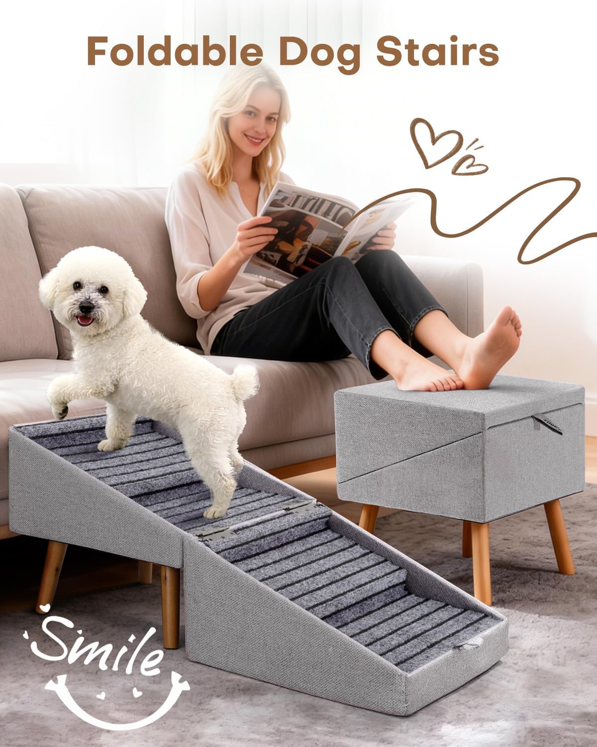 🐶 Foldable Dog Stairs for Couch & High Bed - 3-Step Non-Slip Pet Ramp