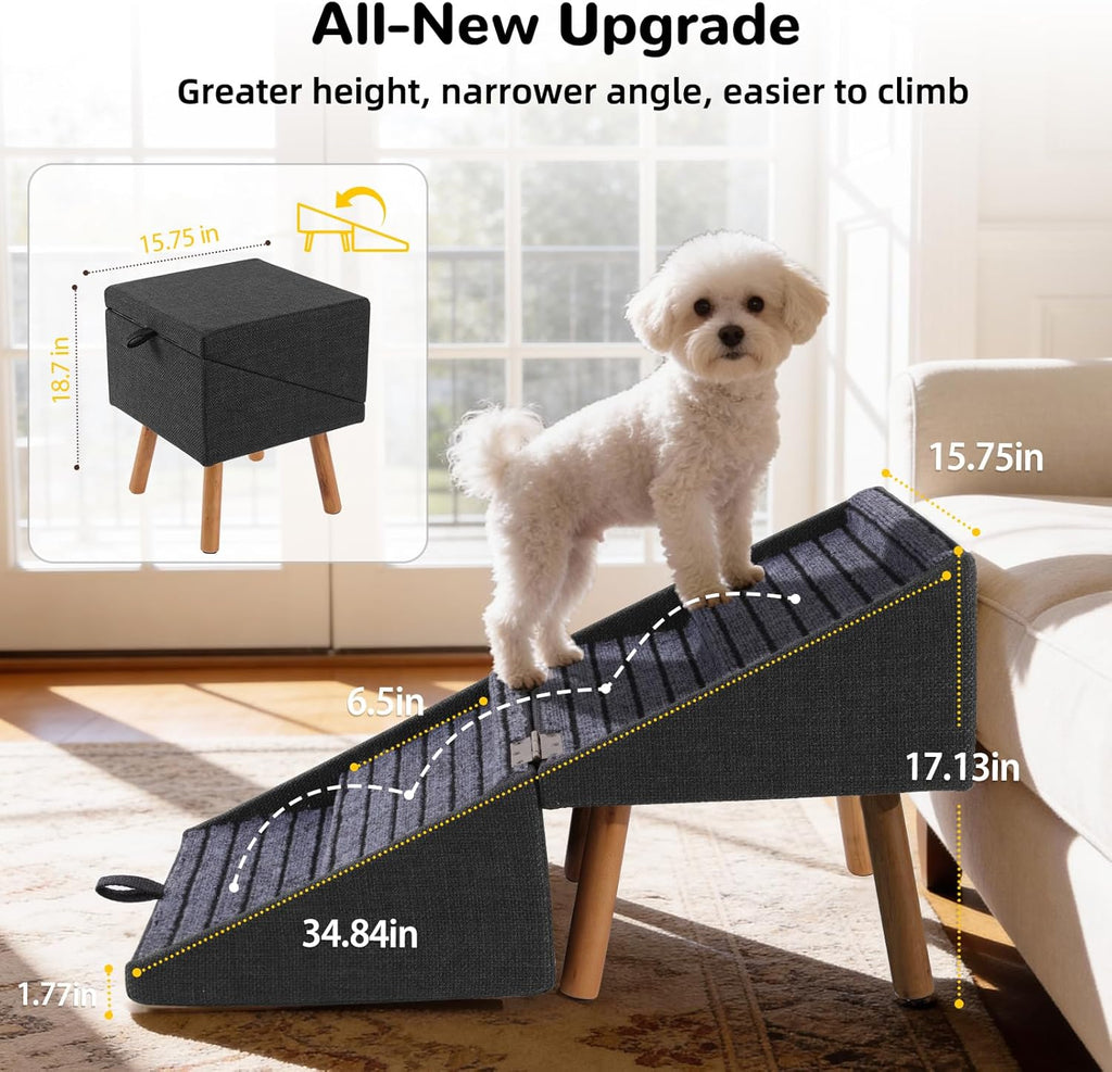 🐶 Foldable Dog Stairs for Couch & High Bed - 3-Step Non-Slip Pet Ramp