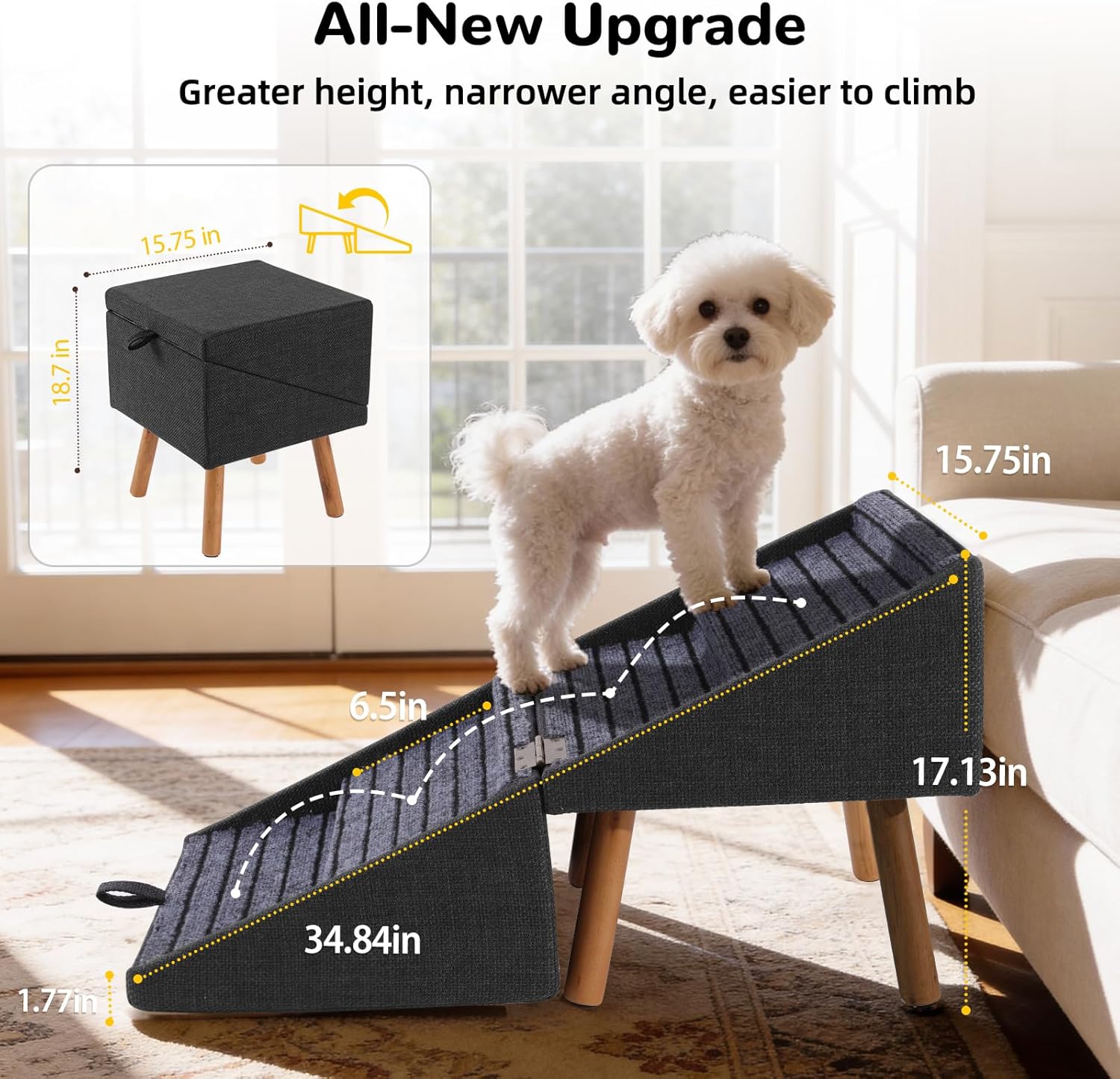 🐶 Foldable Dog Stairs for Couch & High Bed - 3-Step Non-Slip Pet Ramp