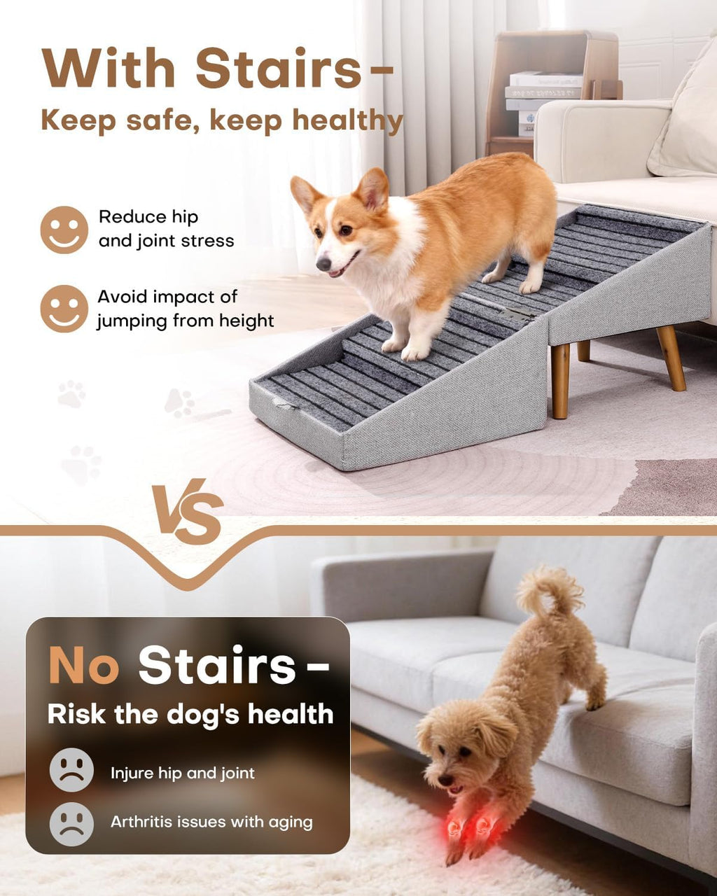 🐶 Foldable Dog Stairs for Couch & High Bed - 3-Step Non-Slip Pet Ramp